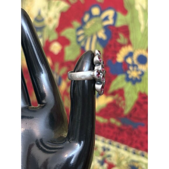 Purple Glass Cluster Silver Tone Cocktail Ring Band Size 5 Bezel Set Stone - Picture 4 of 7